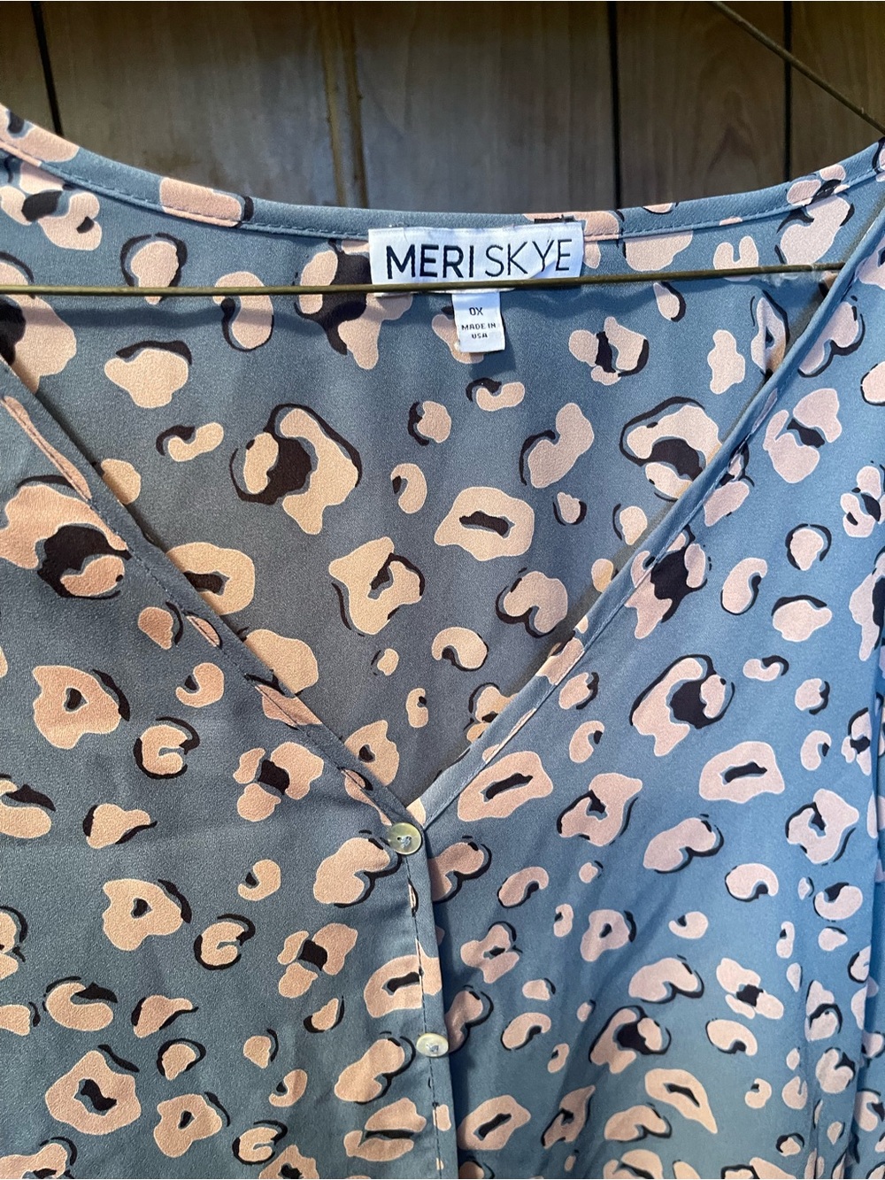 Teal Leopard Print Blouse with tan Spots